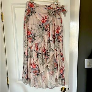 Floral Wrap Skirt in Cream and Red